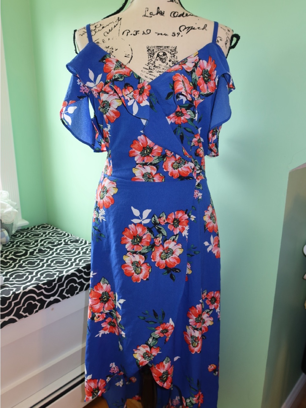 Iz Byer Royal Blue Floral High-Low Dress